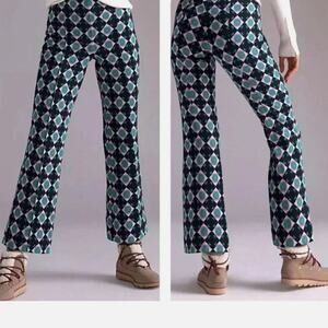 NWT Anthro Maeve Margot Kick Flare Cropped Pants Geometric Black Motif Women's M